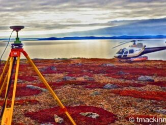 Leica GPS survey control base|RTK GPS base|Grey Jay in Labrador landing on the radio tripod|||||||||