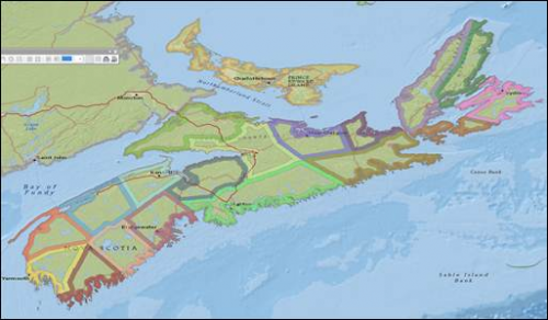 NS Counties with colour bands around inside of each polygon