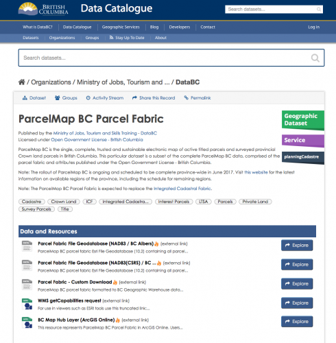 Figure 4: ParcelMap BC Parcel Fabric Data Catalogue Page