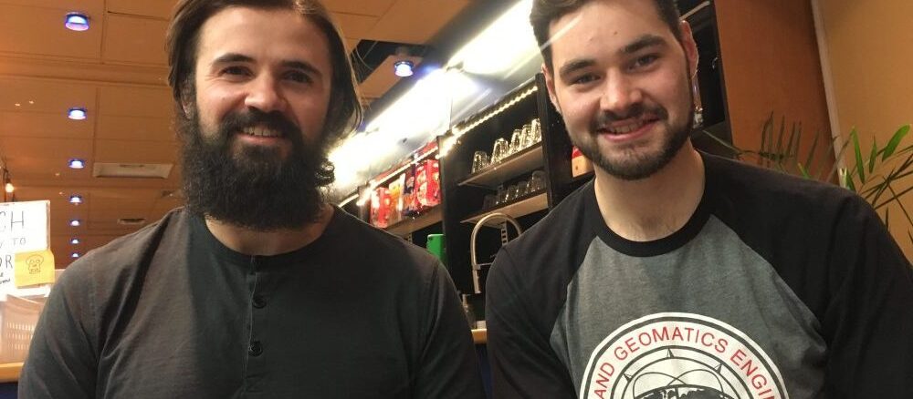 Photograph of Riley Smith and Justin Collett.|Sponsors for the National Geomatics Competition