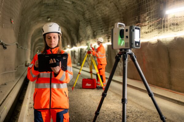 A Leica RTC series scanner capturing data in a tunnel environment