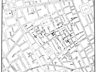 Original map by John Snow showing the clusters of cholera cases in the London epidemic of 1854