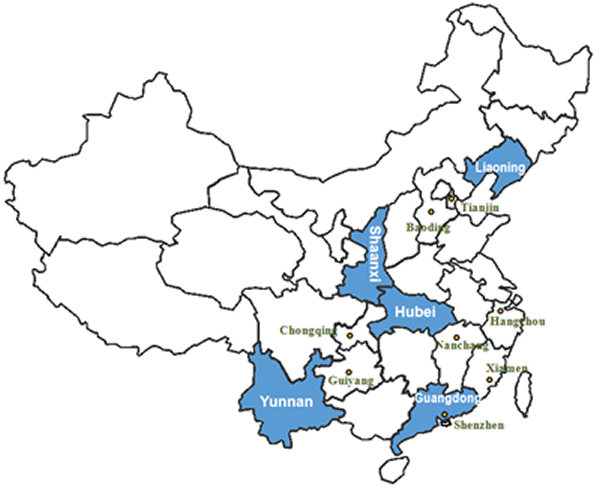 China provinces participating in lwo carbon pilot program chinamap_large