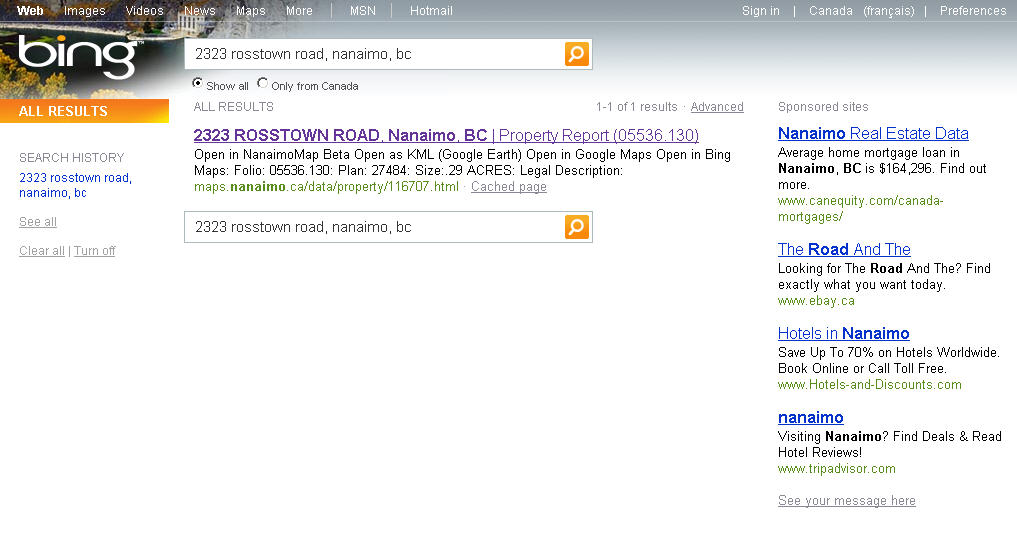 GeoREST Nanaimo Bing Search