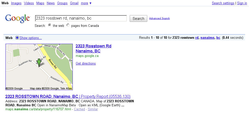 GeoREST Nanaimo Google Search