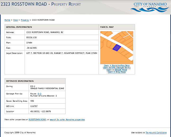 GeoREST Nanaimo Google Search Property Report