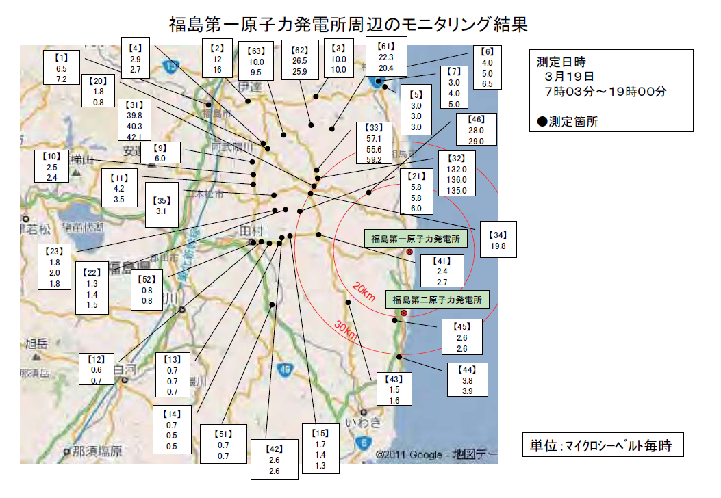 Radiation Levels 20 km or more From Fukushima Daiichi Plant Mar 19