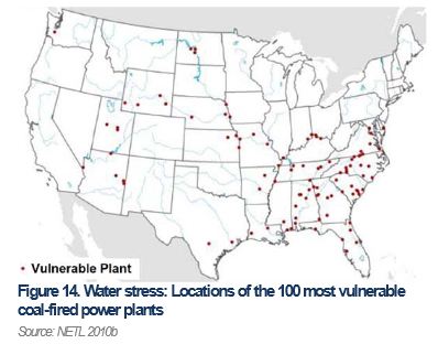 Water-stress vulnerable power plants DoE